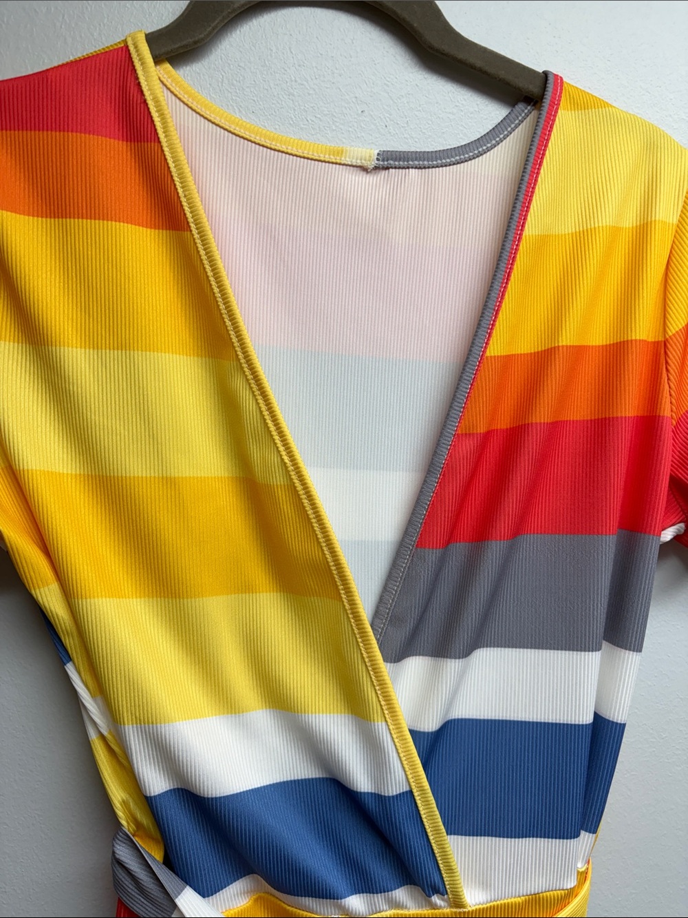 Striped Tie-Waist Romper in Yellow Multi - Picture 2 of 4